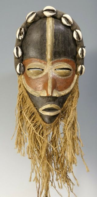 Vintage African Carved Wood Art & Shell Dan Mask From Cote D 