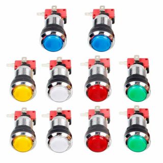 10x Arcade Buttons Chrome Plating 30mm Led Push Button Switch Video Games Parts