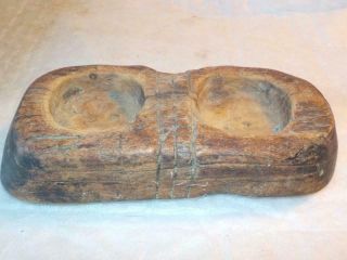 Small Antique Primitive Carved Wooden Double Trough Bowl African Tribal ?