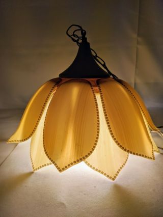 Vintage Mid Century Modern Plastic Tulip Flower Petal Hanging Swag Lamp