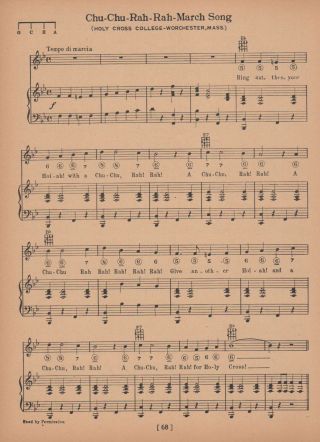 Vintage College Of The Holy Cross Song - C 1929 Music - 