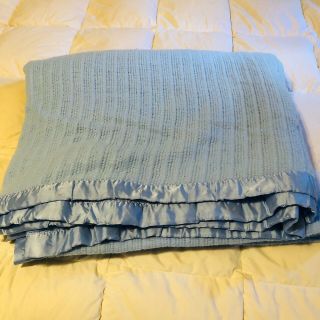Vintage Satin Trim Acrylic Blanket Soft Waffle Weave King Usa Blue Ruby A