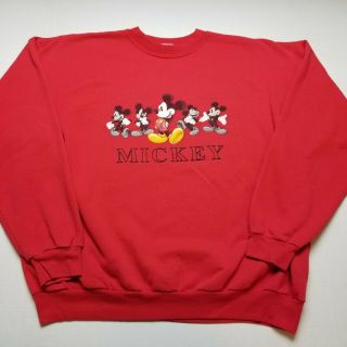 Disney Store Mickey Mouse Mens Sweatshirt Sz Xl Red Pullover Spell Out C7