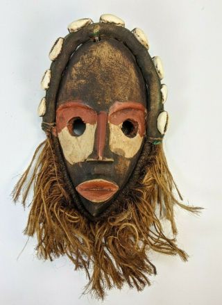 Vintage Dan Guere Dean Gle Liberia African Tribal Wood Cowry Shell Small Mask