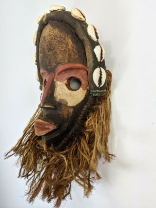 Vintage Dan Guere Dean Gle Liberia African Tribal Wood Cowry Shell Small Mask 3