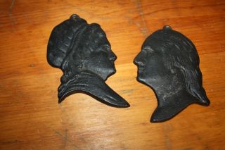 George & Martha Washington Wall Plaque Silhouette Head Bust Cast Iron