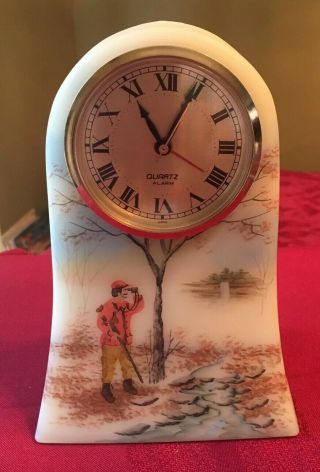 Vintage Fenton Hand Painted Clock By A Sallee 481 Of 2000 Hunter Scene