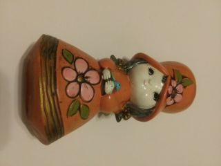 Vintage Chalkware Bank Girl Holding Bird Pig In Dress - One Of A Kind - A01