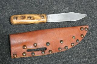 Antique Trade Knife and Tacked Leather Sheath Old Native American Plains Indian 2