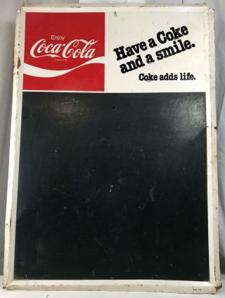 Vintage 1979 Coca - Cola Metal Chalkboard Menu Blackboard Have A Coke And A Smile