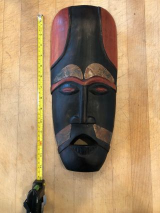 14” Antique African Tribal Carved Wood And Copper Wall Sculpture Mask Folk Art