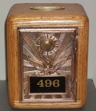 Antique Post Office Lock Box Door Bank - Bronze Eagle W/brass Slot - Oak