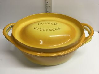 Vintage Cousances Le Creuset France Enameled Yellow Cast Iron Doufeu Pot 20