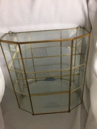 Vintage Glass & Brass Table Top Or Wall Hanging Curio Cabinet Euc