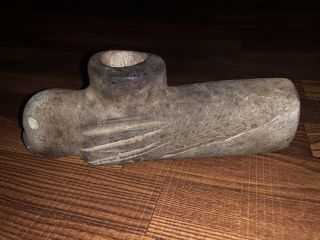 Ancient Carved Stone Native American Artifact Bird Effigy Pipe