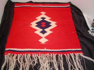 Antique Native American Navajo Indian Woven Rug,  22 " X20 ",  Early,  W/ Fringing