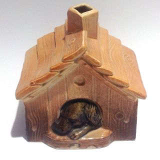 Antique Ceramic Coin Bank: Dog In Doghouse (large)