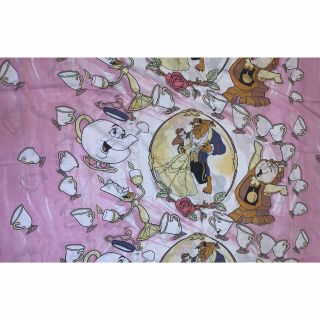 Vintage Beauty And The Beast Disney Full Flat Sheet Craft Cutter Fabric Pink