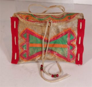 1940s Native American Northern Plains Indian / Crow Parfleche Work Bag Decorated