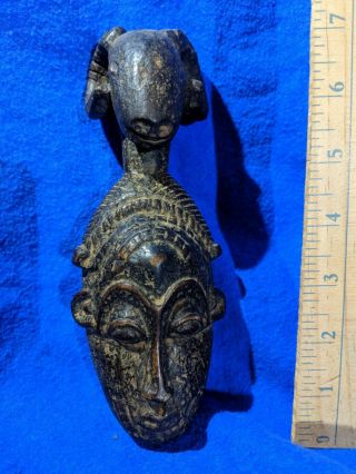Small Mask Or Toy With Horned Animal Carving — Authentic African Wood Art