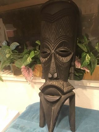 2 Authentic Vintage African Art Tribal Mask Handmade Carved Wood 29” 22”