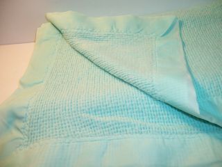Vtg J.  E.  Morgan? Cozy Crib Blanket - Aqua Waffle Weave/thermal - Vgc