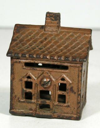 1890s Cast Iron One Story House Figural Still Bank House Form By J E Stevens