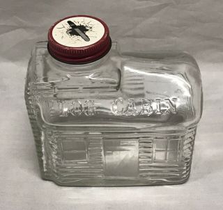Vtg Collectible Log Cabin Maple Syrup Glass Coin Bank Orig Slotted Lid 1950 