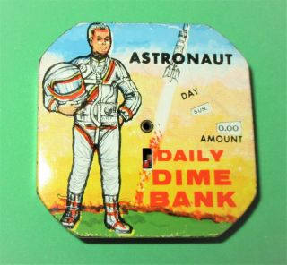 Vintage Astronaut Daily Dime Bank Metal By Kalon Mfg.  Corp.