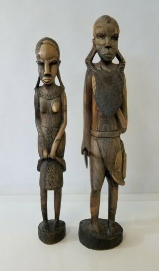 Vintage African Tribal Man And Woman Wood Carving Sculpture 17 " And 18 " 1/5.  167