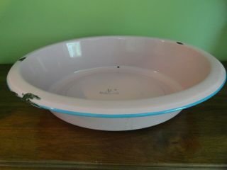Vintage Large Pink Enamel Porcelain Baby Bath Tub Wash Basin 26 " X 21 "