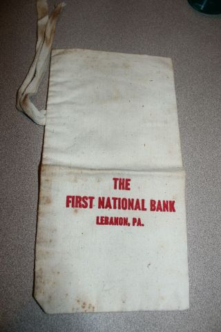 Vintage Canvas Bank Bag The First National Bank Lebanon,  Pa 11 1/2 " X 6 "