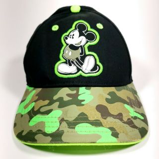 Walt Disney Mickey Mouse Adjustable Back Baseball Cap Hat Neon Green Camo Youth