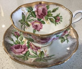 Vintage Royal Albert Teacup & Saucer Unnamed Pink Roses,  Lavish Gold Detail
