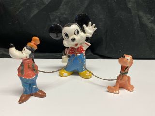 Vtg Disney Mickey Mouse Pluto Goofy Ceramic Figurine Dan Brechner Design