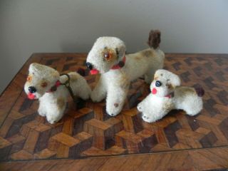 Vintage Max Carl Fuzzy Flocked Terrier Family On Chains Miniature Tags