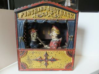 19thc Antique Punch And Judy Cast Iron Mechanical Bank,  Shepard Hardware Co,  Nr