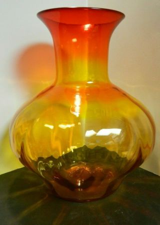Vintage Large Blenko Hand Blown Amberina Optic Vase 13 " X 10.  5 " Cond