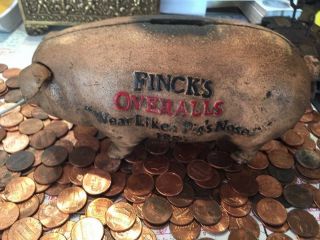 Fincks Overalls Large Cast Iron Piggy Bank Vintage Style Nr Antiqueadvertisement