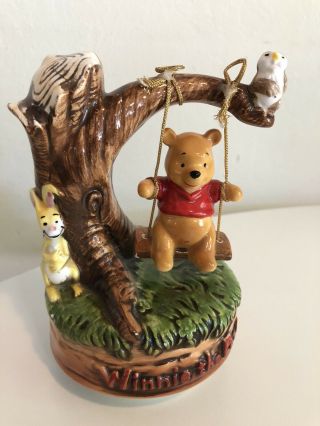 Vintage Winnie The Pooh On Swing Music Box Figurine Japan Disney Productions