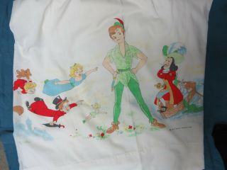 Vintage Walt Disney Prod Peter Pan Flat Sheet,  Fabric,  Material,  Hook,  Tinkbelle