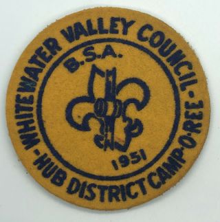 Vintage 1951 Boy Scout Patch White Water Valley Council Camporee Hub District