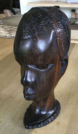 African Tribal Art Wooden Hand Carved Female Head Bust Sculpture Ornament Heavy