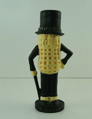 Planters Mr.  Peanut Cast Iron Bank With Painted Rusted Antique Finish
