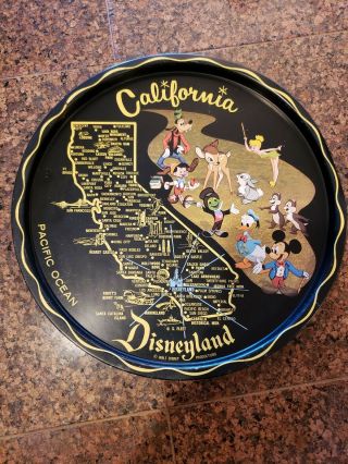 Vintage California Disneyland Walt Disney Tray Plate Metal Souvenir Park 11 "