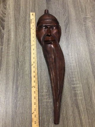 24 " Vtg Hand Carved Wood Old Man W/ Hat Long Beard Philippines Asian Mid Century