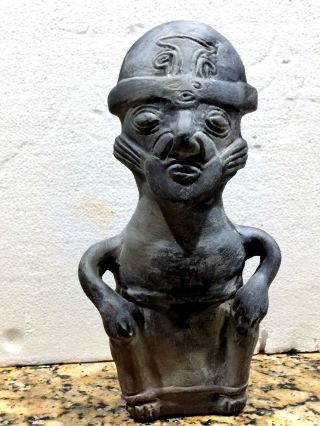 9 " H Pre Columbian Mayan Pottery Statue Figurine Citing Man