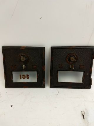 2 Vintage Post Office Box Doors With Combination Locks