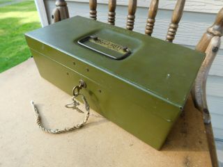 C1960 Vintage Metal " Security " Green Lock Box W 2 Keys 11x5x4 One Owner
