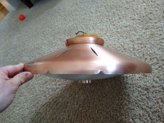 Vtg Mid Century Atomic Saucer Light Fixture 3 Bulb Ceiling Ufo Copper 16 "